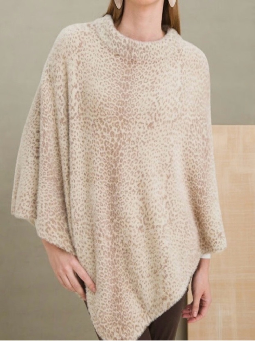 Chico's Leopard-Pattern Knit Poncho - Taupe & Cream